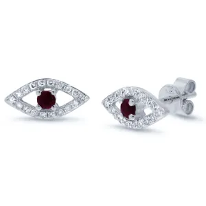 0.17ct Diamond & 0.15ct Ruby 14k White Gold Eye Earring