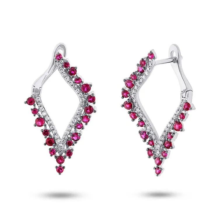 0.25ct Diamond & 0.94ct Ruby 14k White Gold Earring