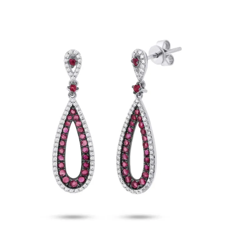 0.34ct Diamond & 0.92ct Ruby 14k White Gold Earring