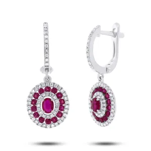 0.45ct Diamond & 1.03ct Ruby 14k White Gold Earring