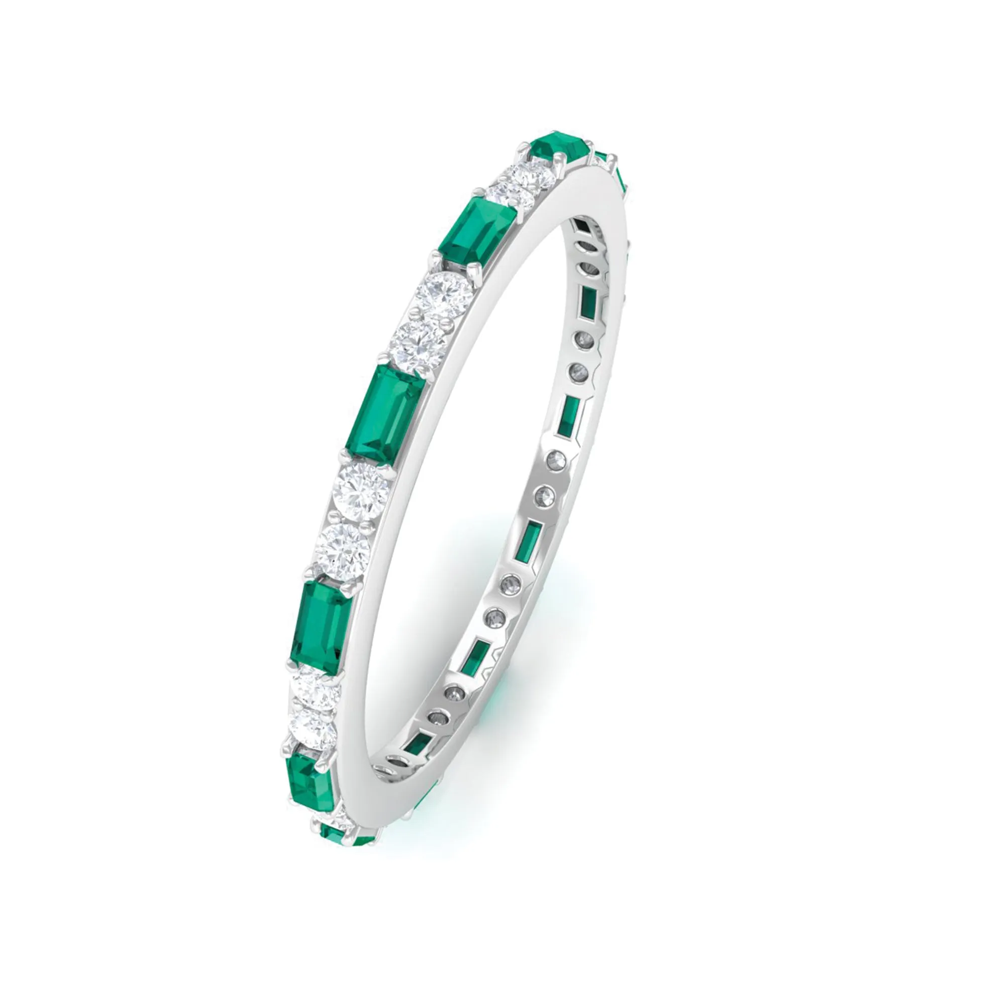 1 CT Genuine Emerald and Diamond Eternity Ring