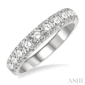 1 Ctw 11 Stone Round Cut Diamond Wedding Band in 14K White Gold