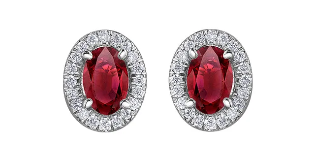 10K White Gold Oval Ruby & Diamond Stud Earrings