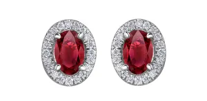 10K White Gold Oval Ruby & Diamond Stud Earrings