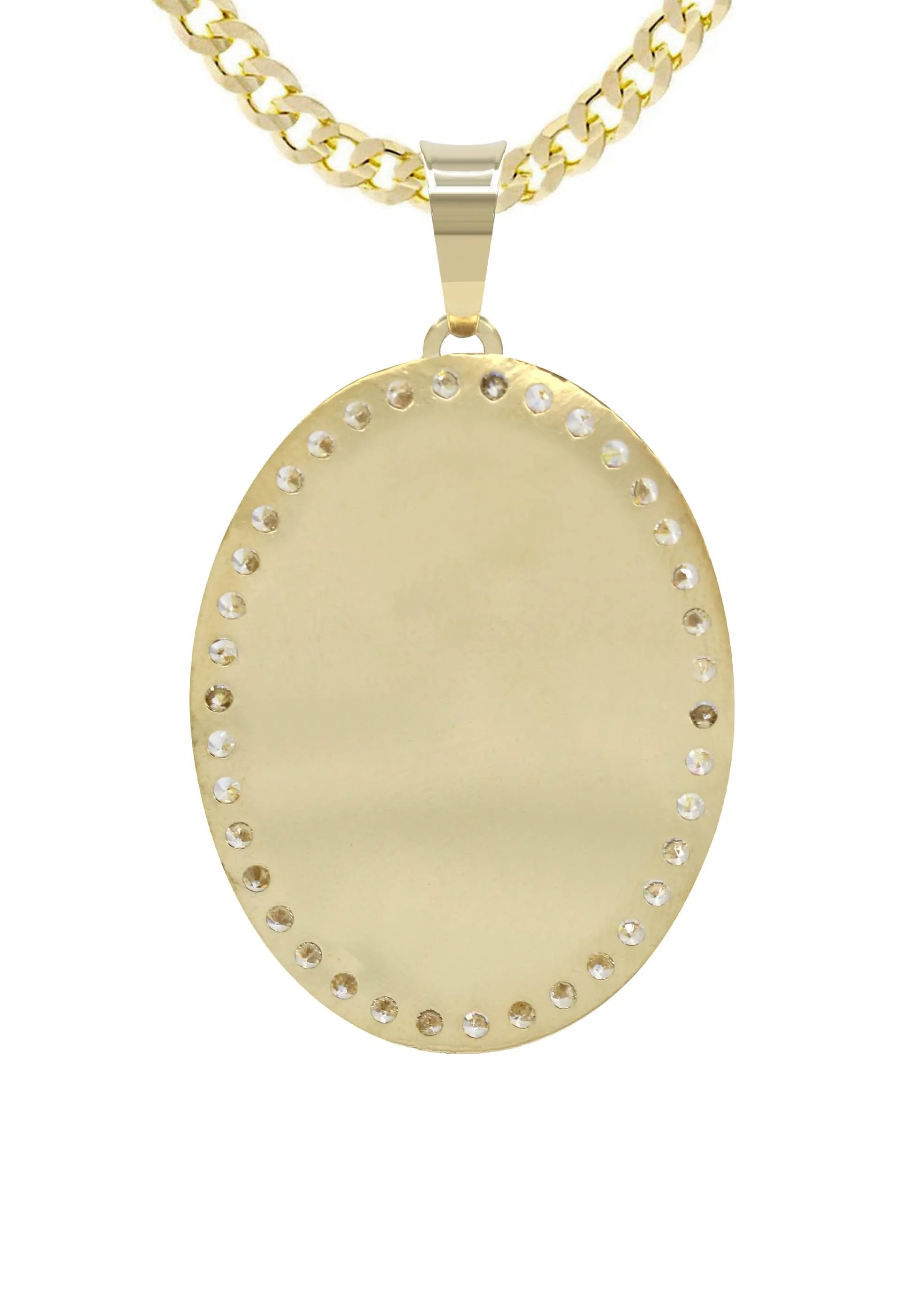 10K Yellow Gold Cz Oval Picture Pendant Necklace | Appx. 13.7 Grams