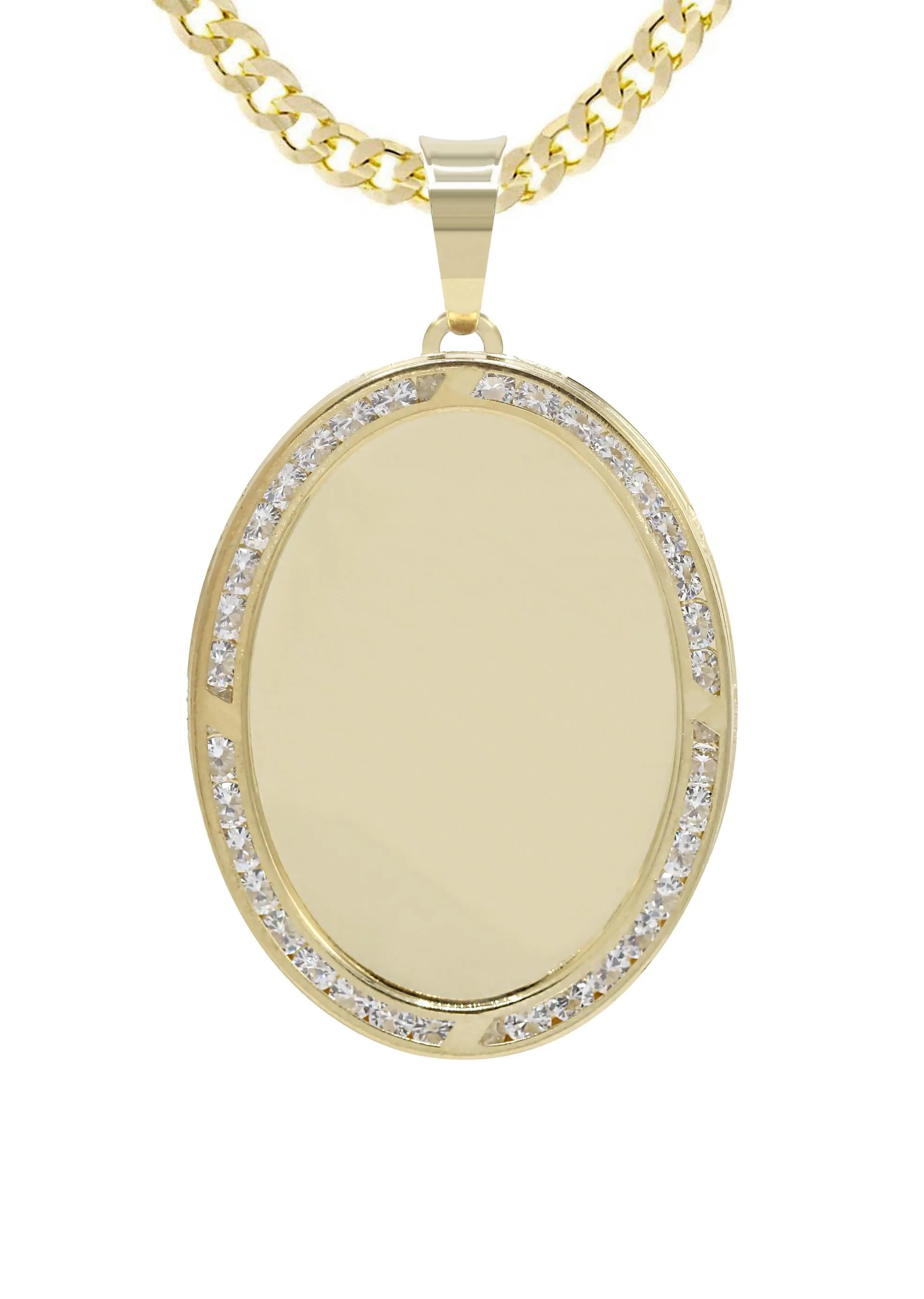 10K Yellow Gold Cz Oval Picture Pendant Necklace | Appx. 13.7 Grams