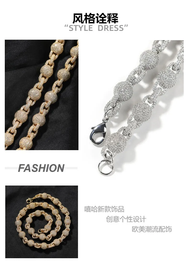 10mm Micropaved 5A Zirconia Ball Chain Necklace