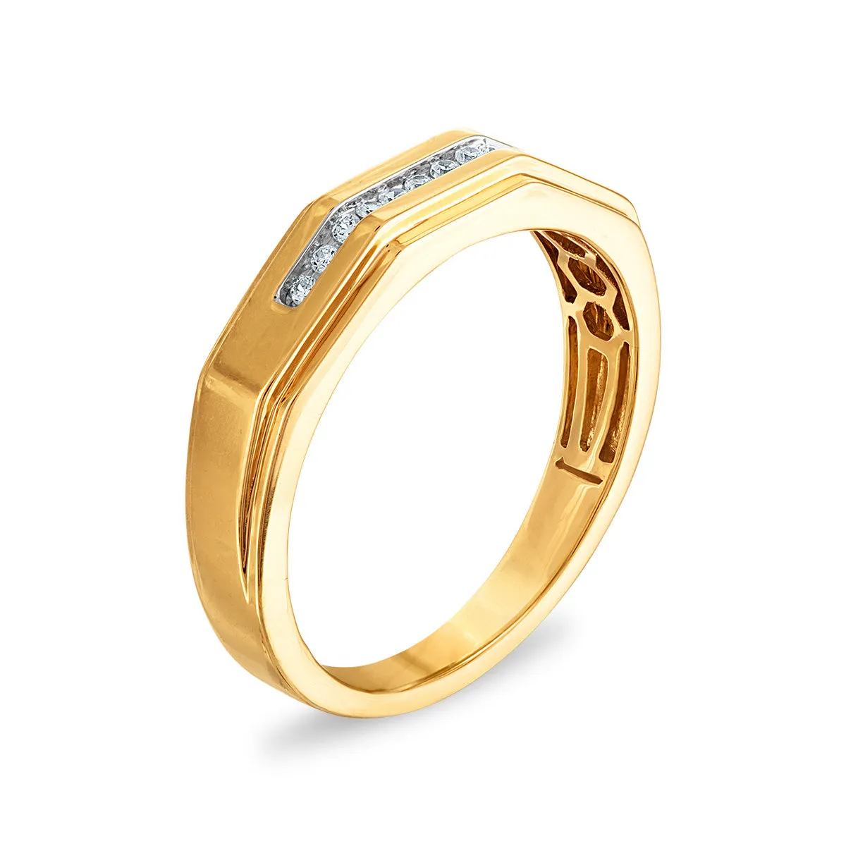 1/10 CTW Diamond Wedding Geometric Channel Set Ring in 10KT Yellow Gold