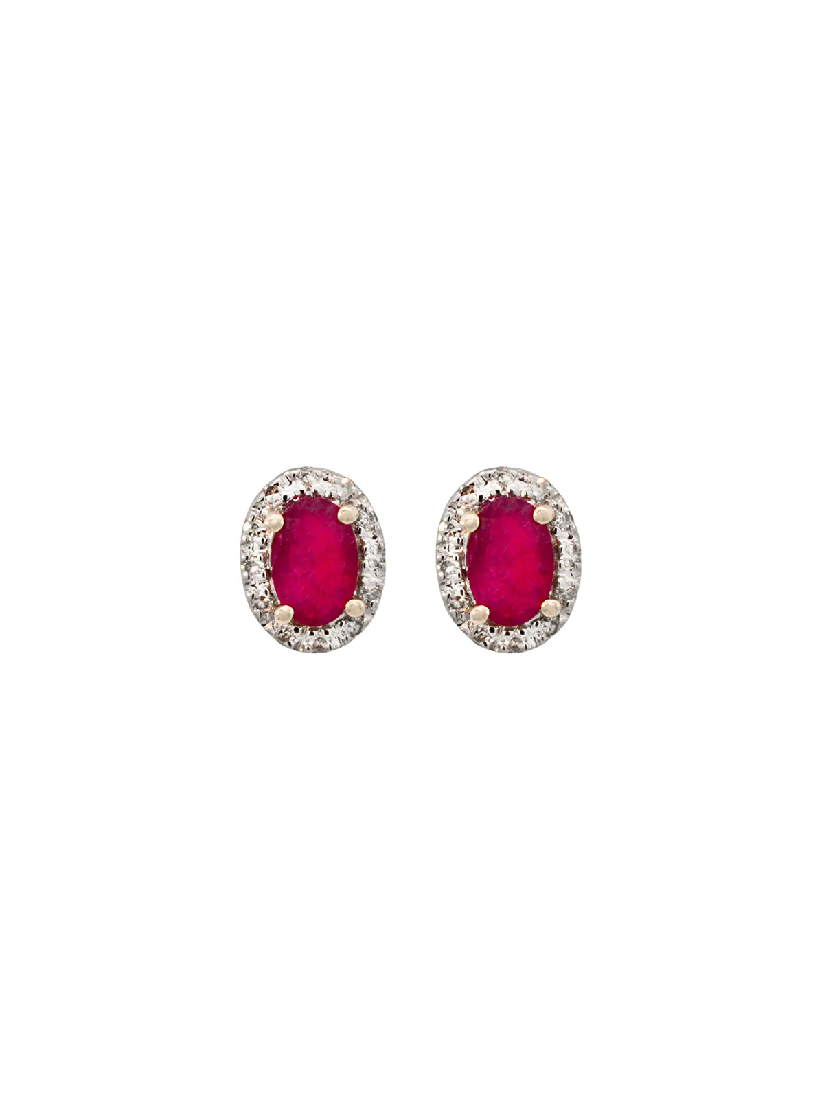 1.10ct Diamond Ruby 14K Gold Halo Stud Earrings