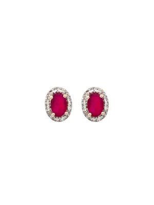 1.10ct Diamond Ruby 14K Gold Halo Stud Earrings