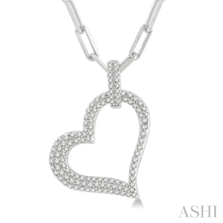 1/2 ctw Reclined Heart Round Cut Diamond Pendant With Chain in 14K White Gold