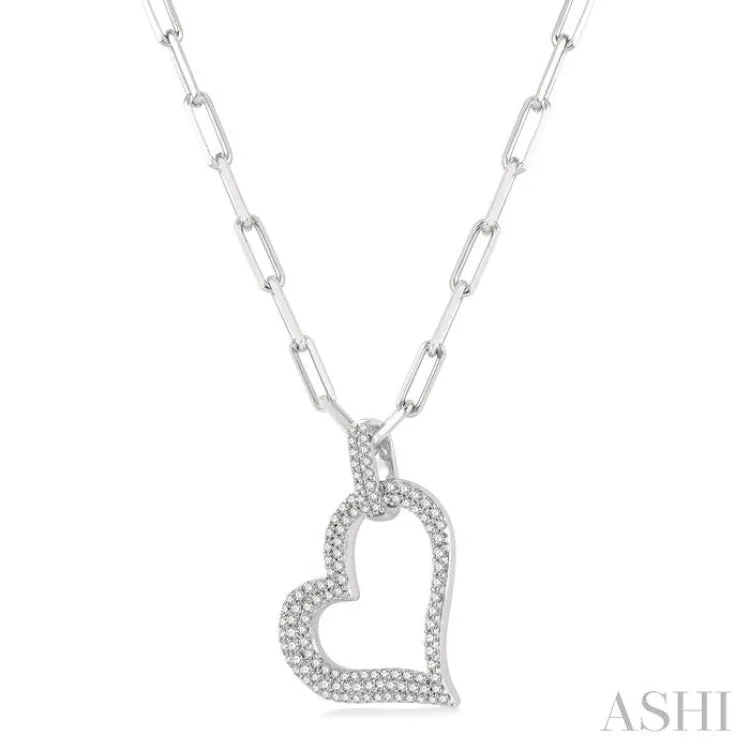 1/2 ctw Reclined Heart Round Cut Diamond Pendant With Chain in 14K White Gold