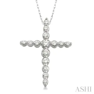 1/4 Ctw Round Cut Diamond Journey Cross Pendant in 14K White Gold with Chain