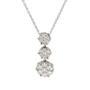 1.45ct 18k White Gold Diamond Cluster Drop Necklace