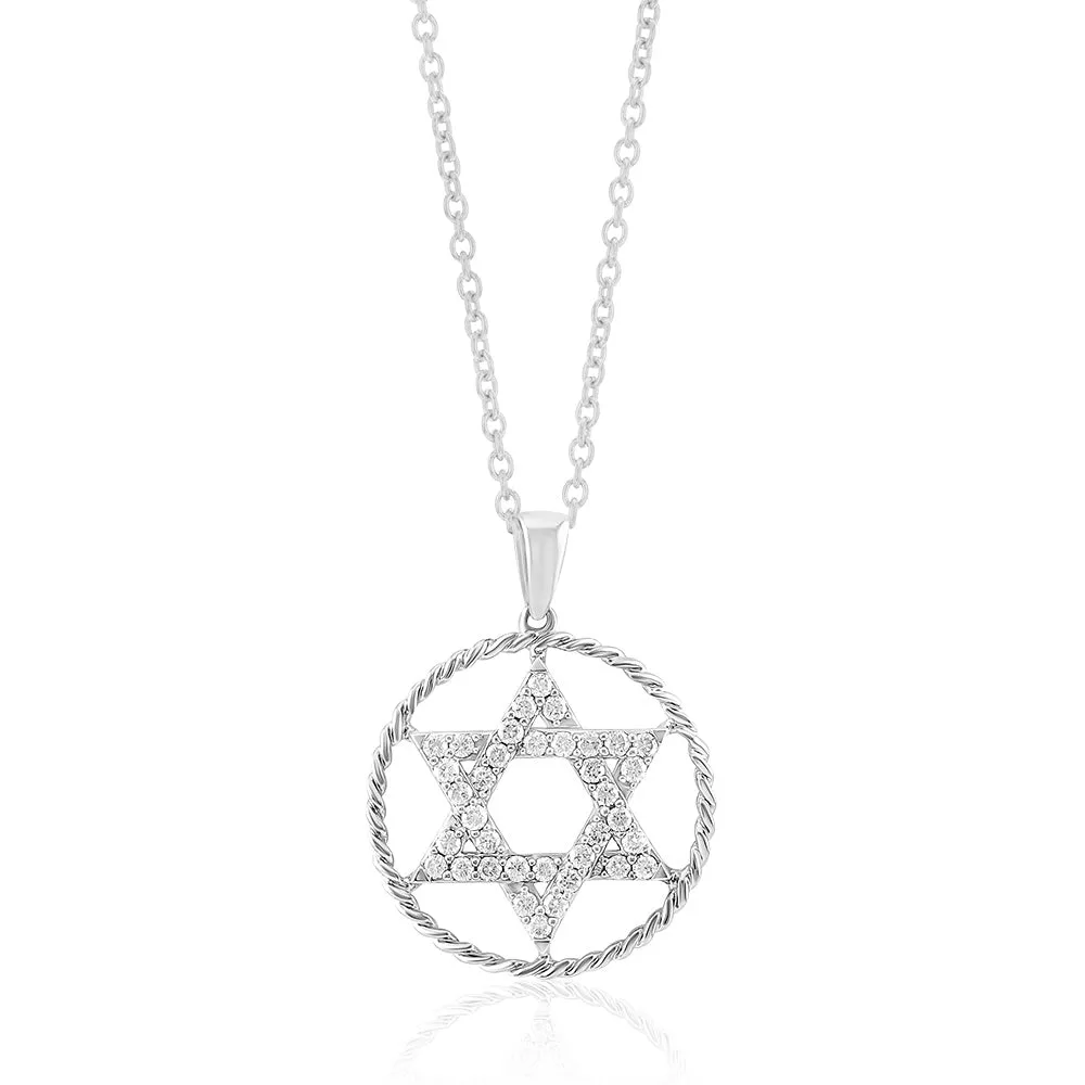 14ct White Gold Diamond Star of David Pendant With 72 Diamonds