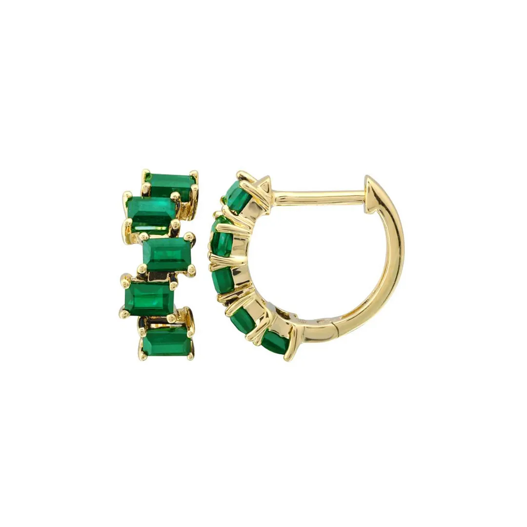 14K GOLD BAGUETTE GEMSTONE HUGGIES