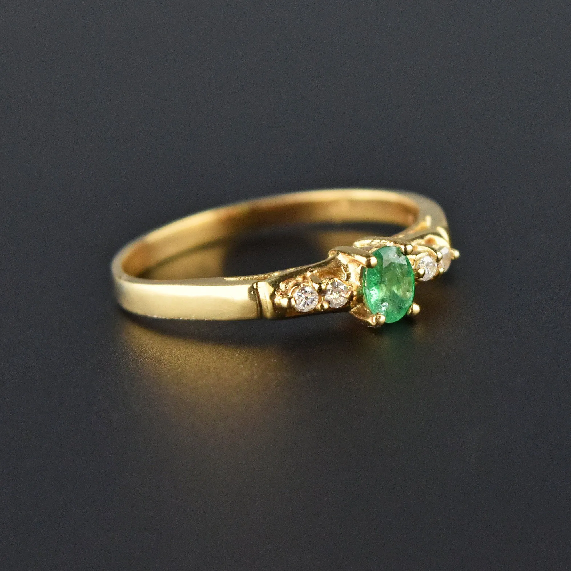 14K Gold Emerald Diamond Stacking Ring, Sz 6.5