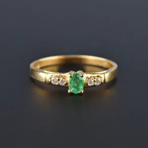 14K Gold Emerald Diamond Stacking Ring, Sz 6.5