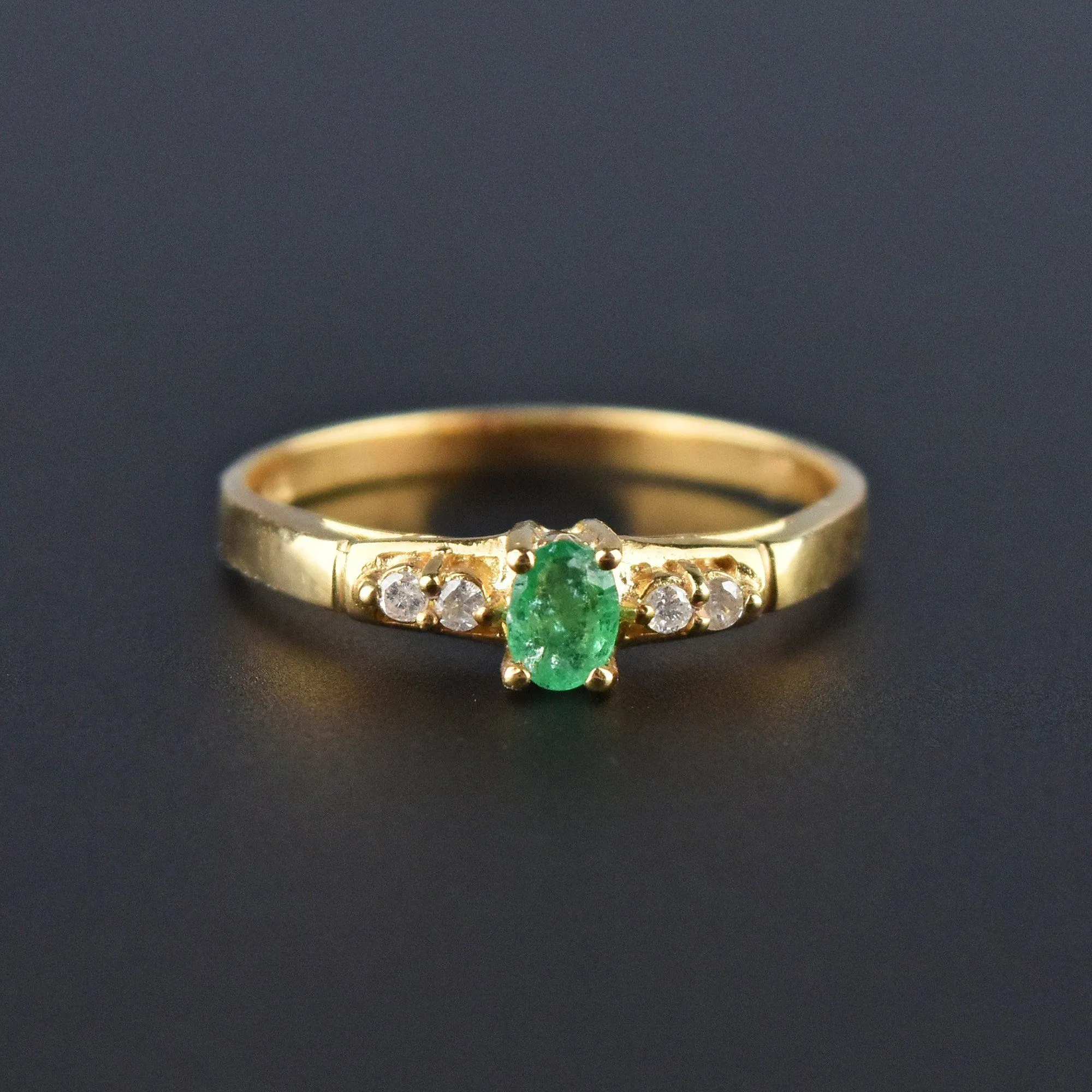 14K Gold Emerald Diamond Stacking Ring, Sz 6.5