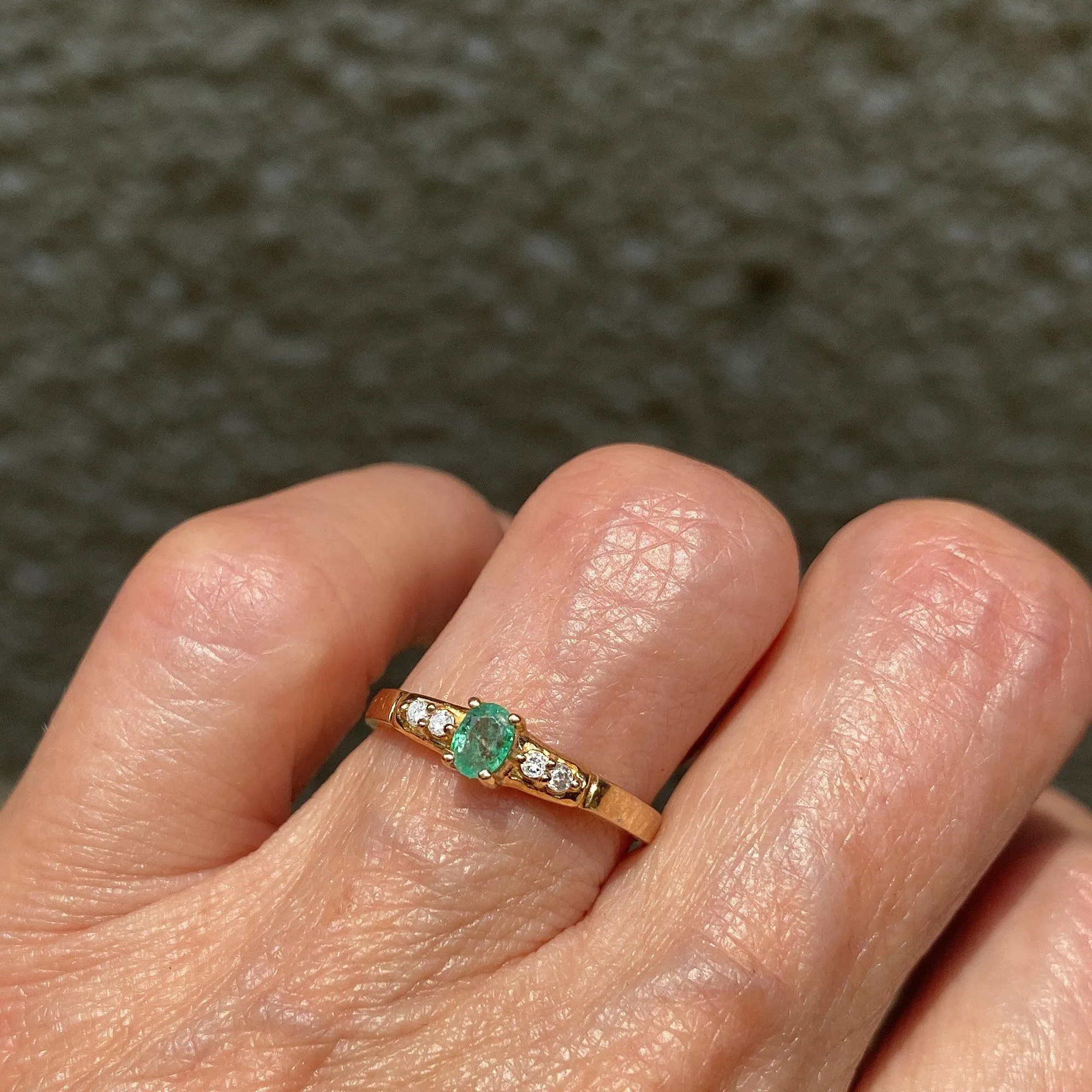 14K Gold Emerald Diamond Stacking Ring, Sz 6.5