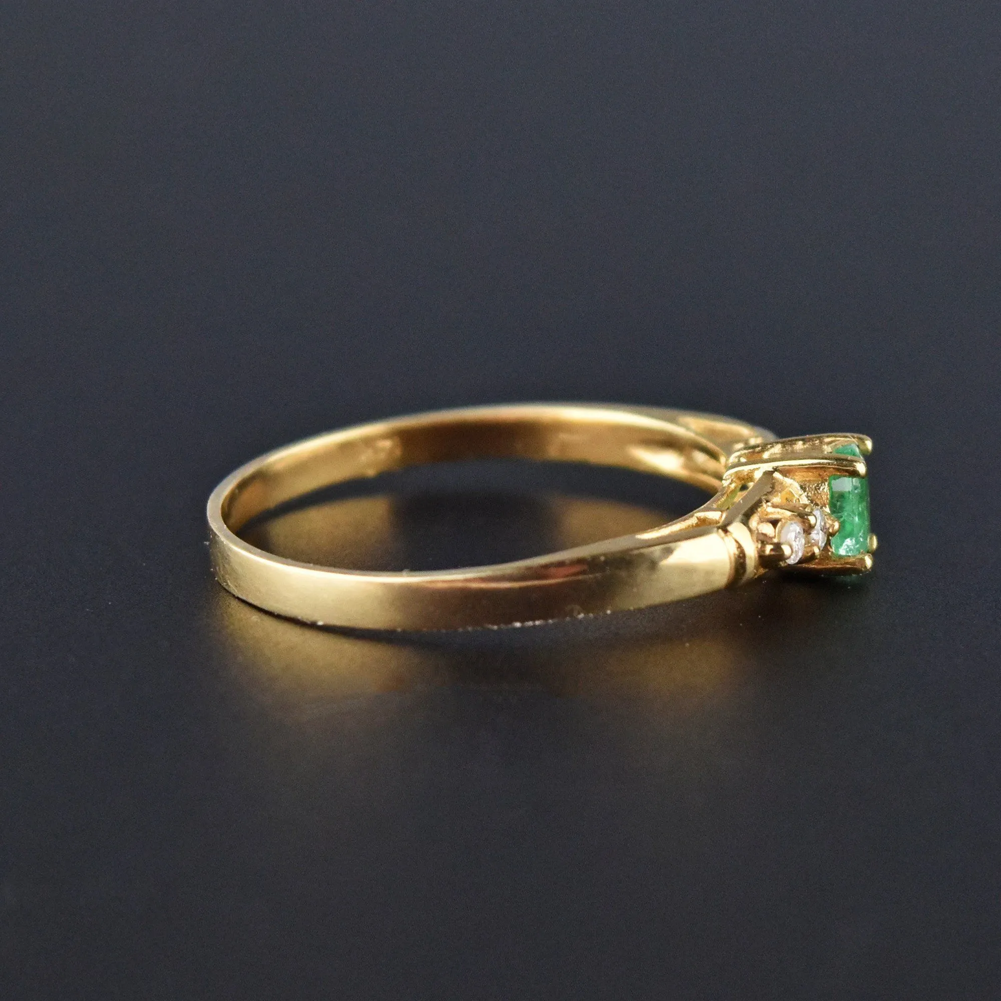 14K Gold Emerald Diamond Stacking Ring, Sz 6.5