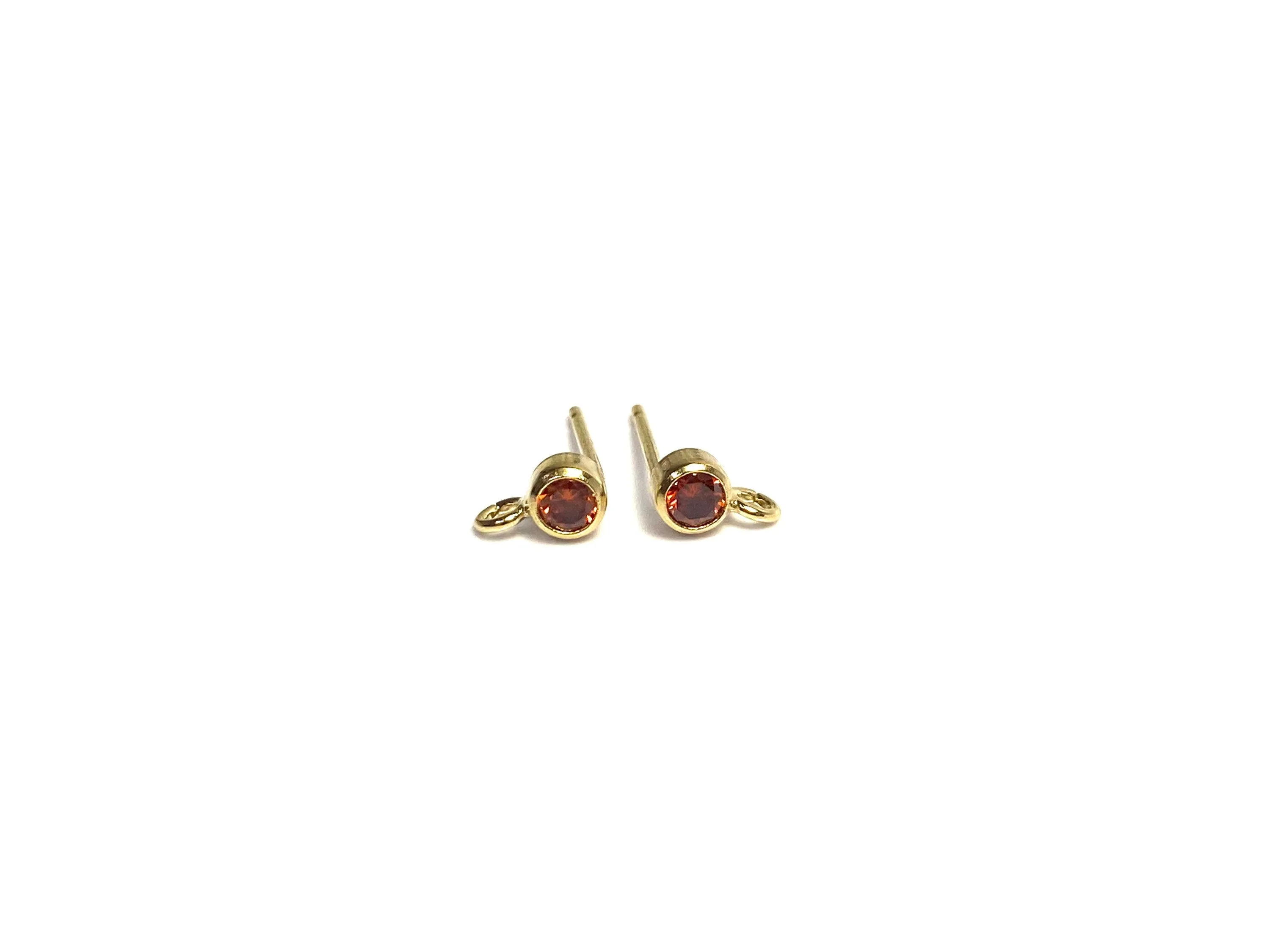 14k Gold Filled, 3mm Ruby Bezel Gemstone Post Earring W/ Ring, 14KGF