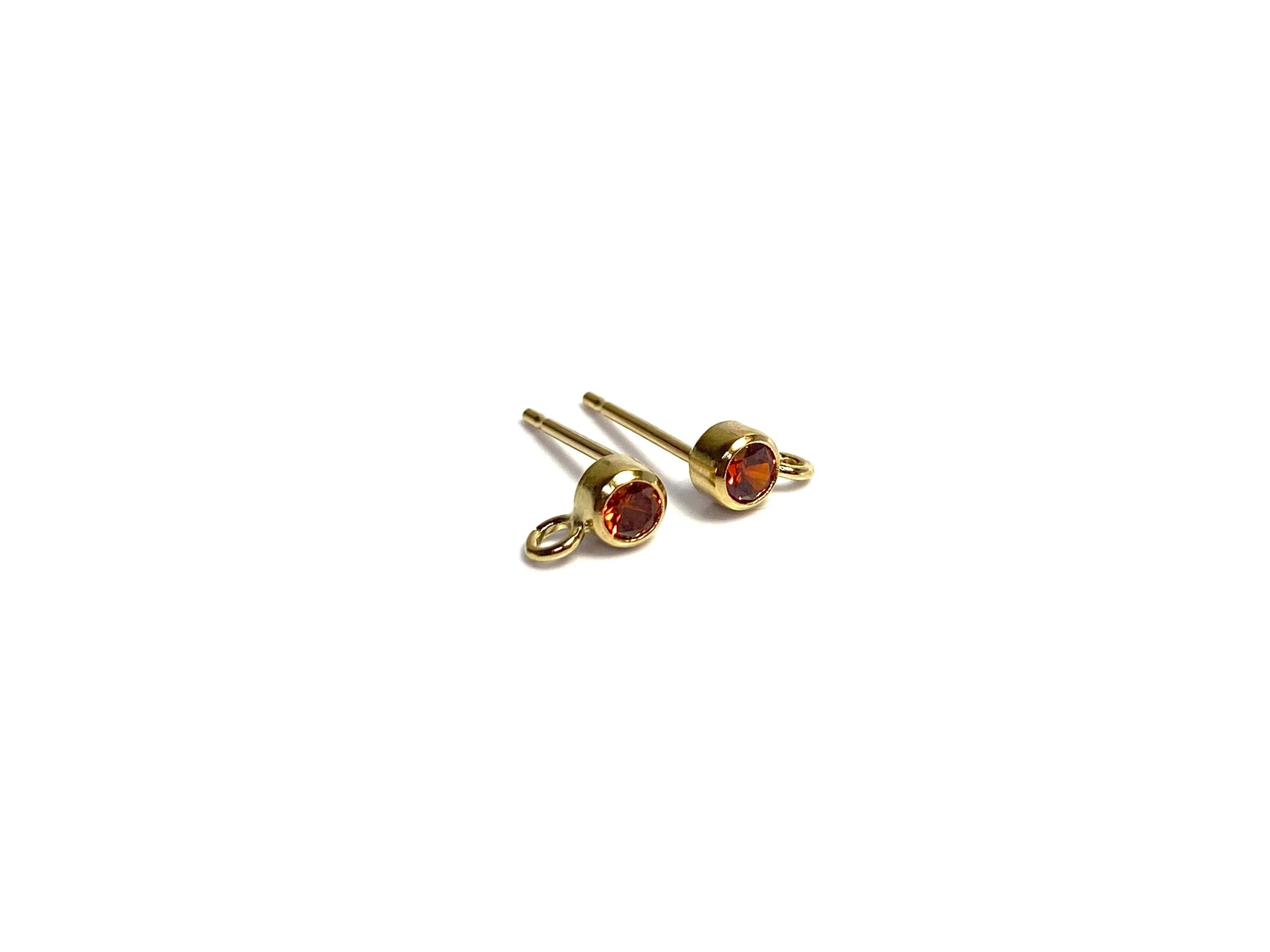 14k Gold Filled, 3mm Ruby Bezel Gemstone Post Earring W/ Ring, 14KGF