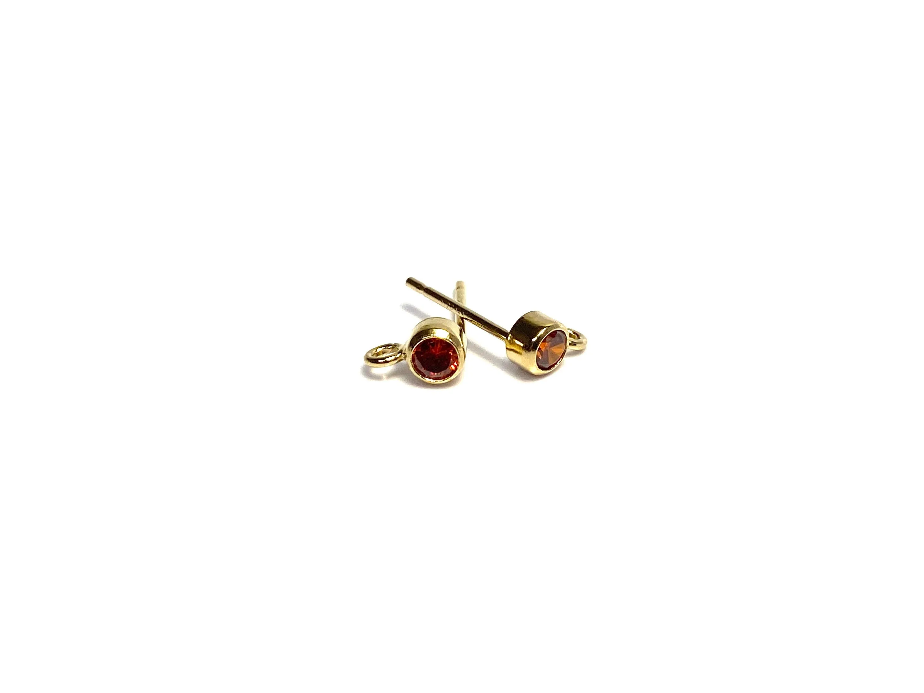 14k Gold Filled, 3mm Ruby Bezel Gemstone Post Earring W/ Ring, 14KGF