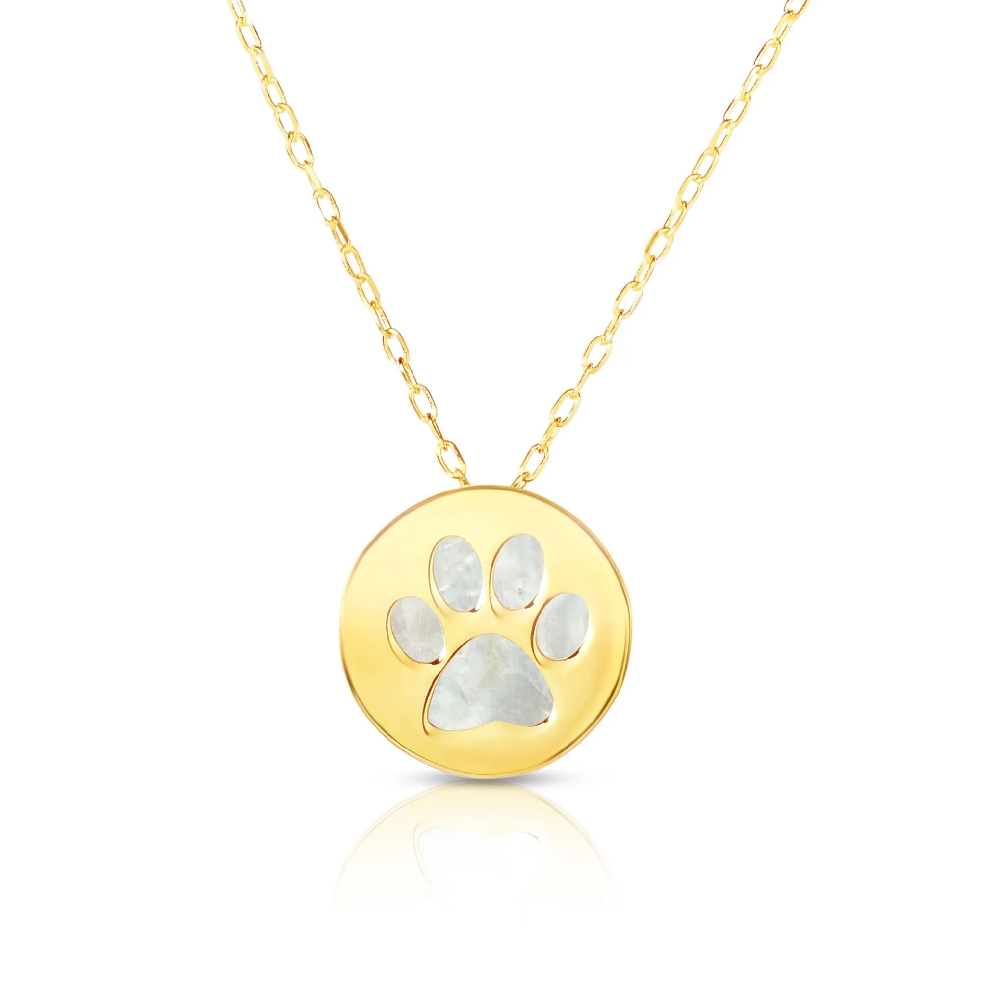 14K Gold Paw Print Mother of Pearl Necklace