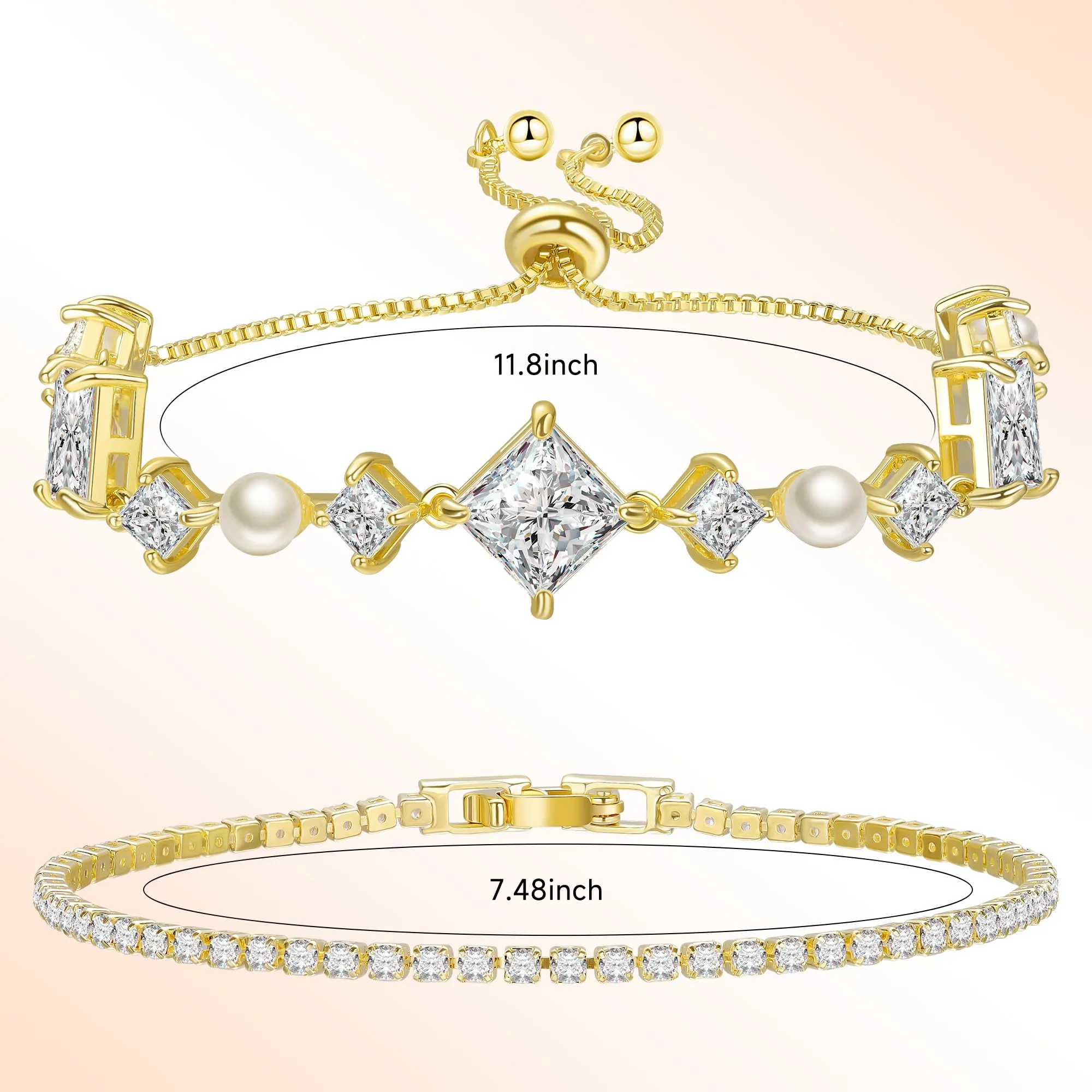 14K Gold Plated Cubic Zirconia Classic Tennis Bracelet Gold Bracelets Set for Women Trendy Jewelry Fashion Stackable Birthday Valentine Mother's Day Jewelry Gift (GSZH-021)