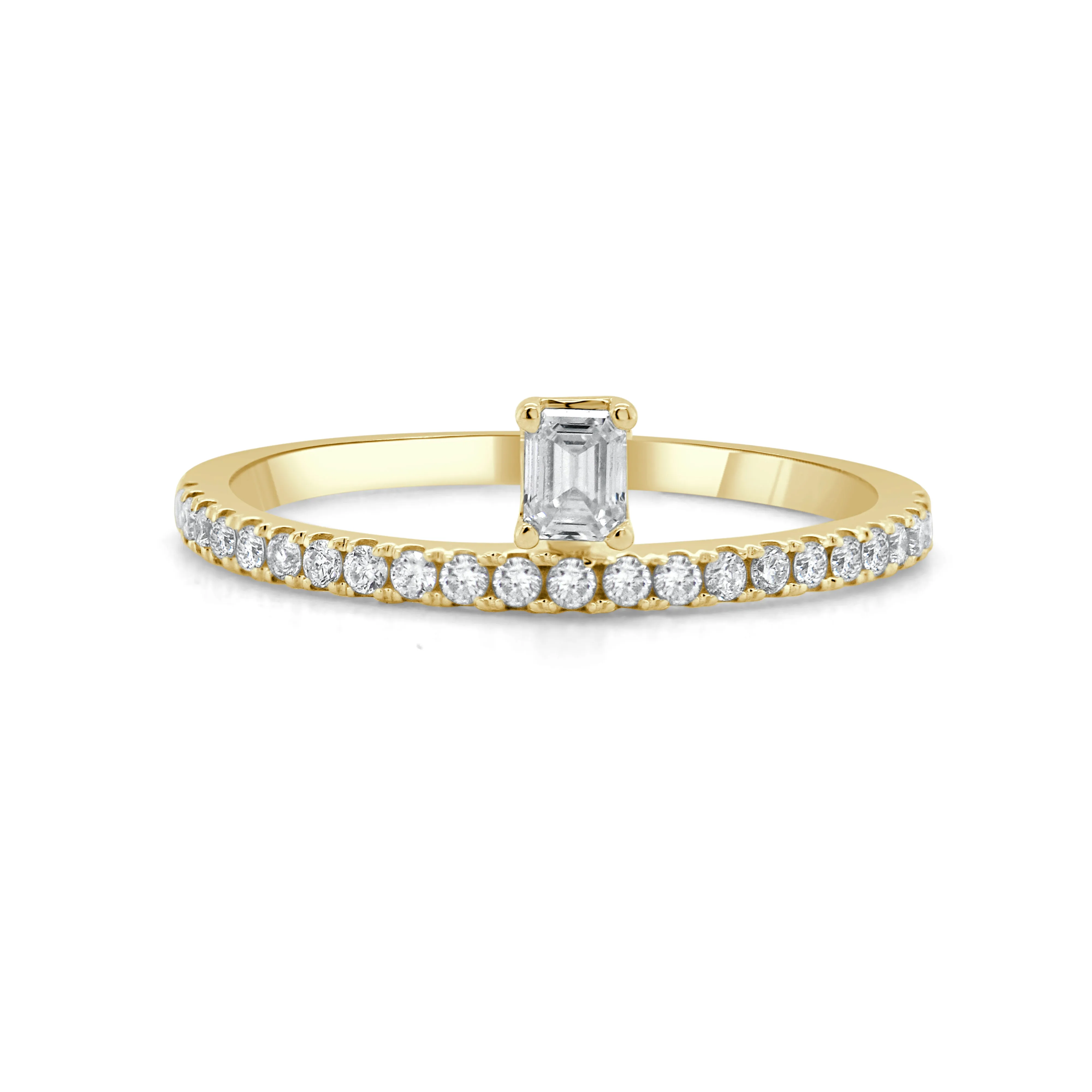 14K Gold Round and Emerald Cut Diamond Ring - 0.33ct