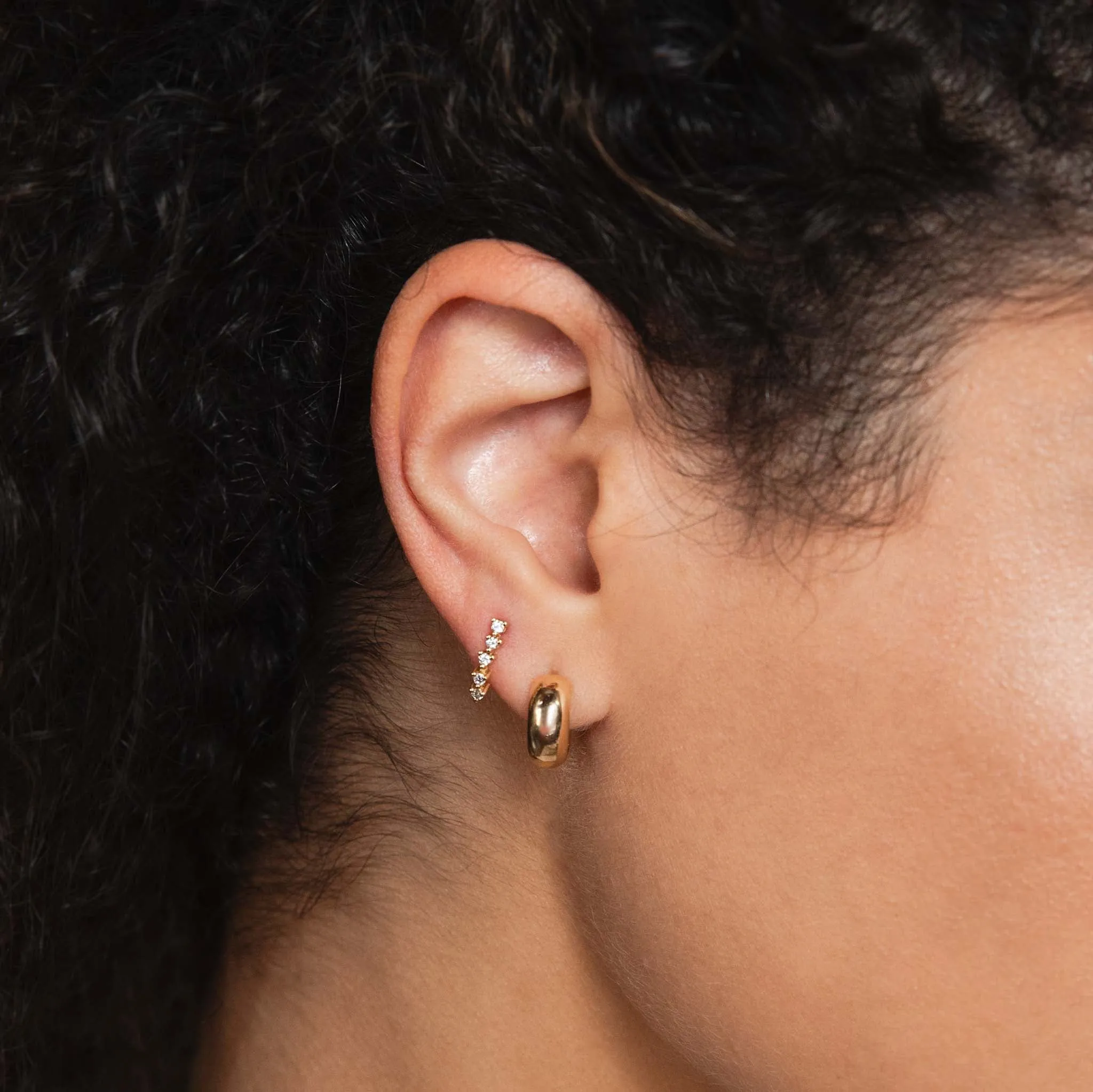 14k Gold Wide Chubby Huggie Hoops