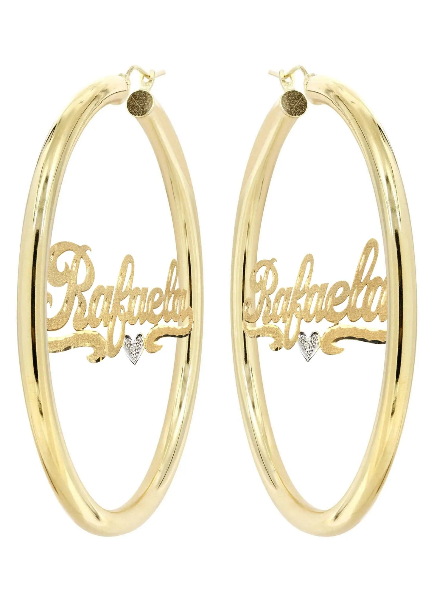 14K Ladies Diamond Cut with Diamond Name Plate Hoop Earrings