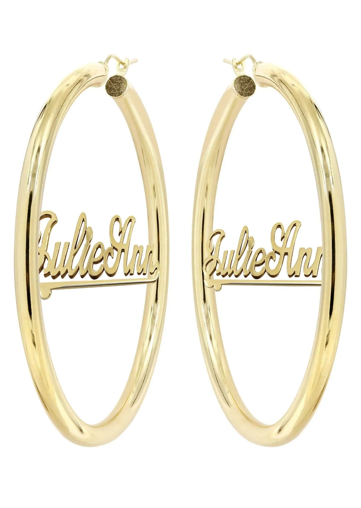 14K Ladies Two Name Name Plate Hoop Earrings