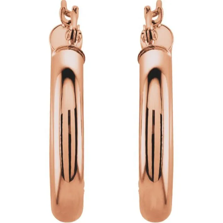 14K Rose 20 mm Tube Hoop Earrings