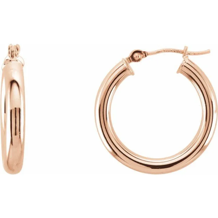 14K Rose 20 mm Tube Hoop Earrings