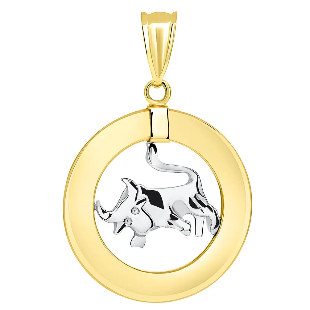 14k Two Tone Gold Open Circle Taurus Zodiac Sign Pendant Necklace