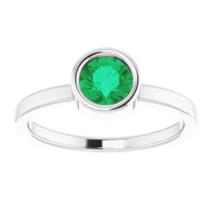 14K White 5.5 mm Natural Emerald Ring