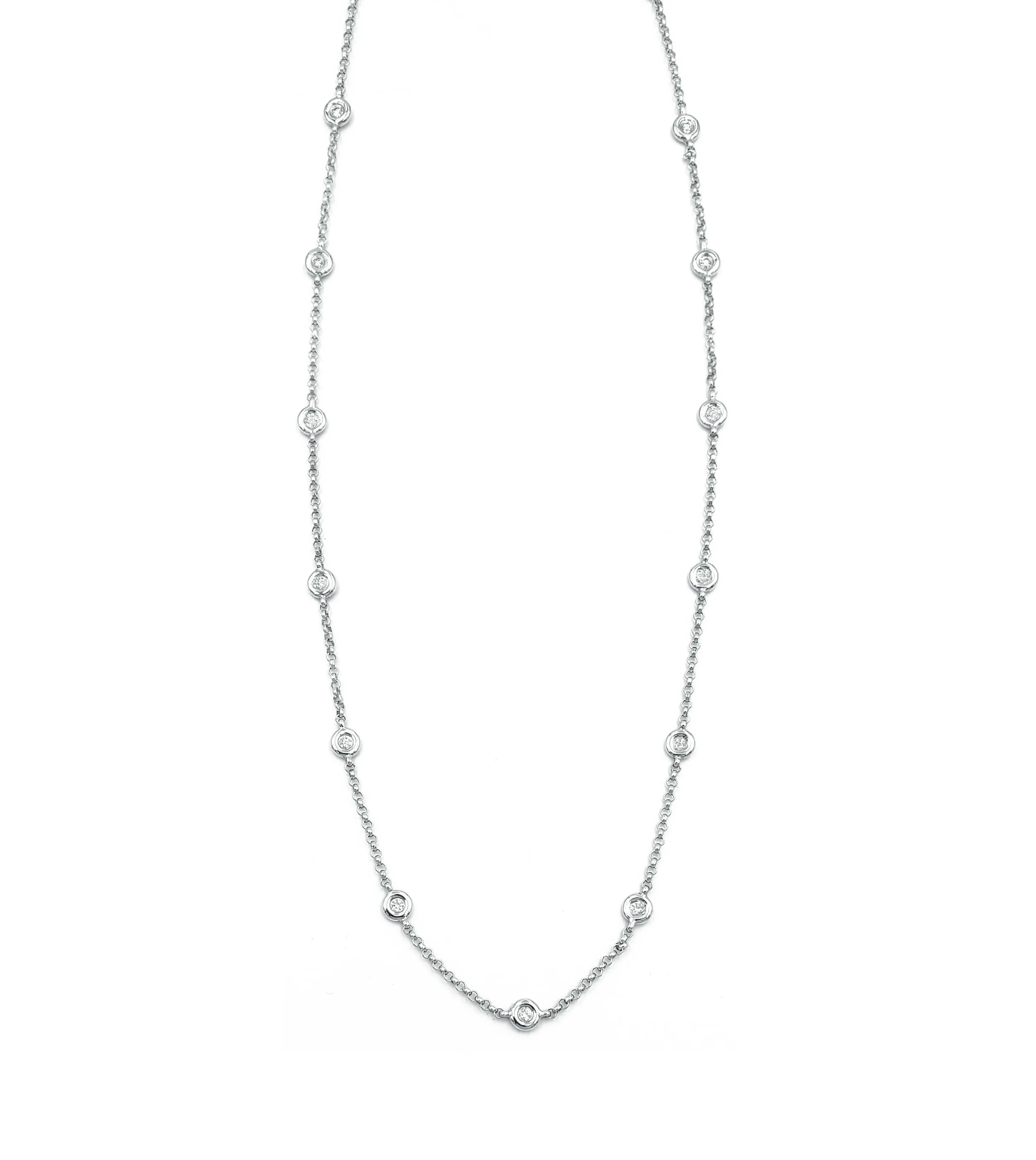 14K White Gold 16 Section 16" Diamond Chain Necklace