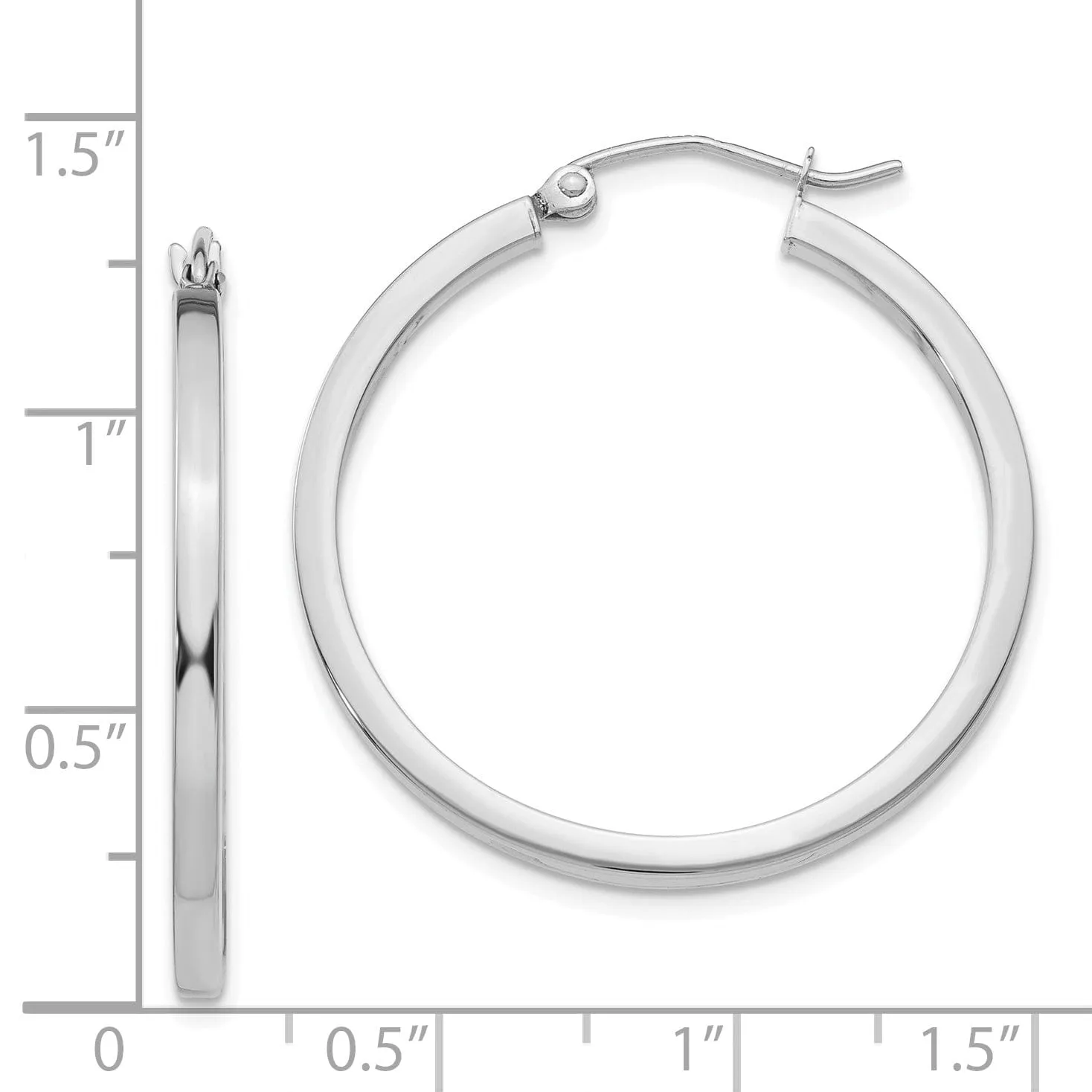 14k White Gold 2MM Square Tube Hoop Earrings