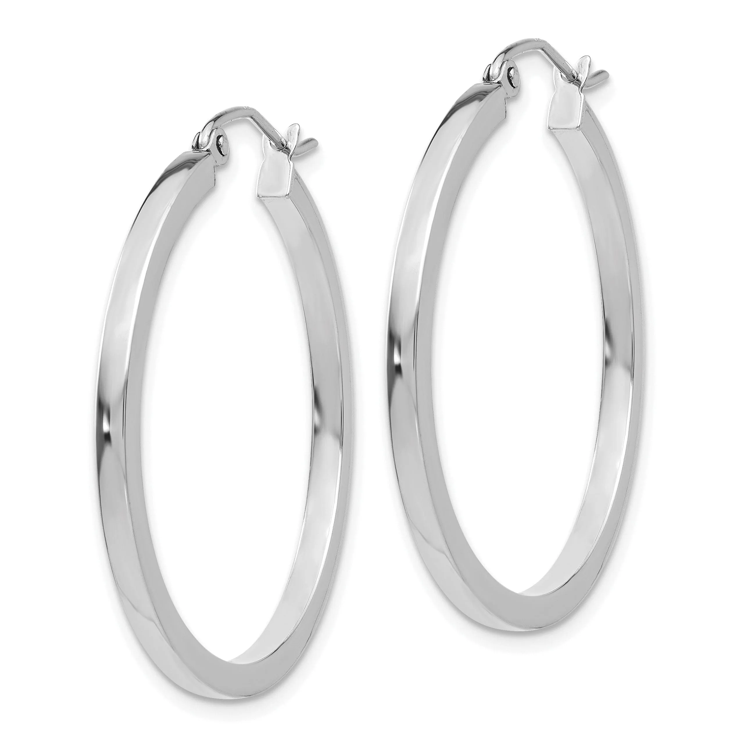 14k White Gold 2MM Square Tube Hoop Earrings