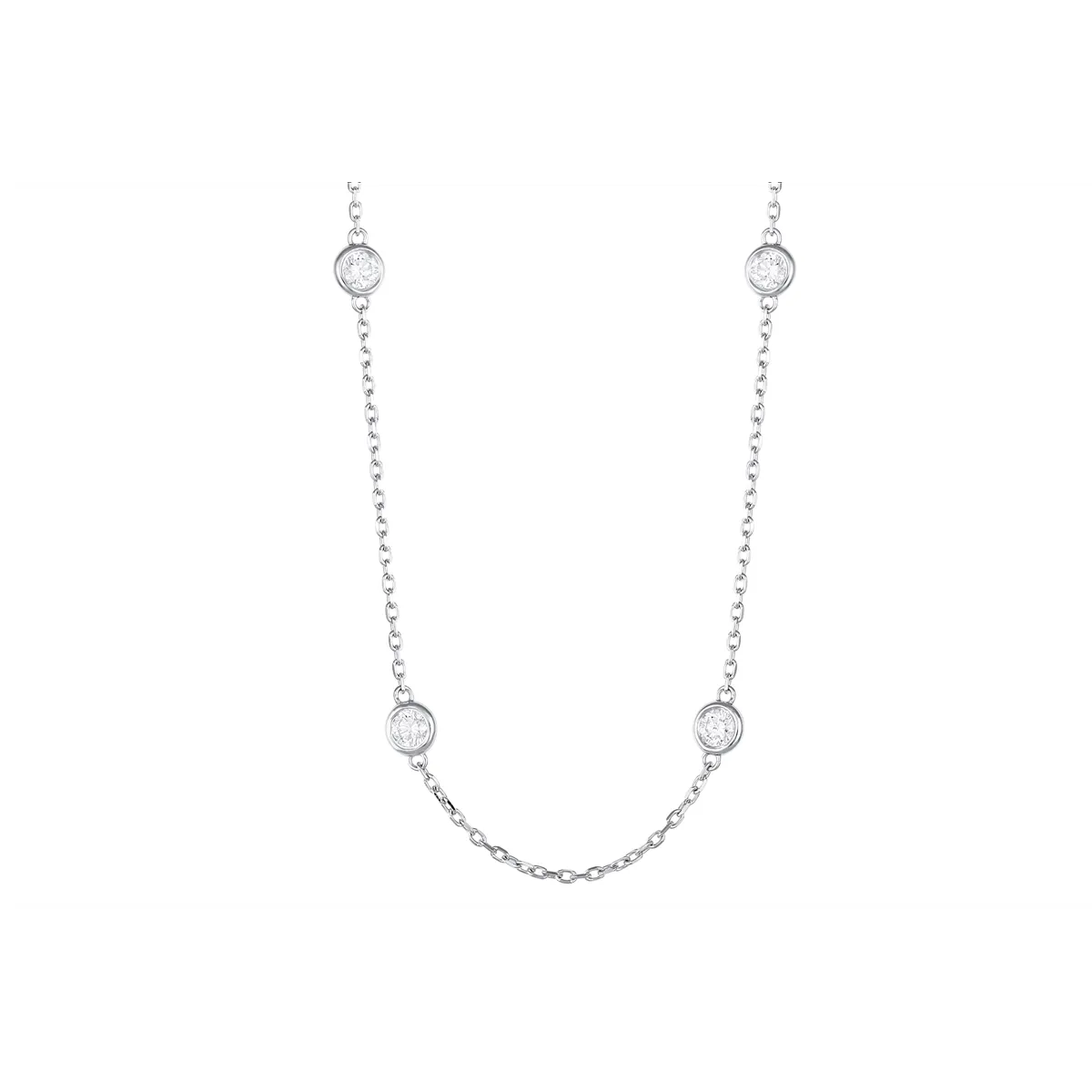 14K White Gold Diamond Station Necklace