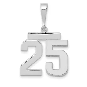 14k White Gold Polished Finish Medium Size Number 25 Charm Pendant