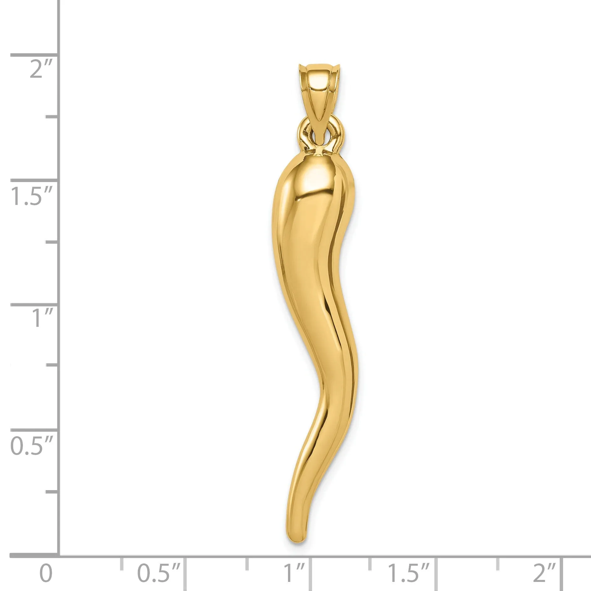 14k Yellow Gold Casted Hollow Polished Finish 3D Italian Horn Charm Pendant