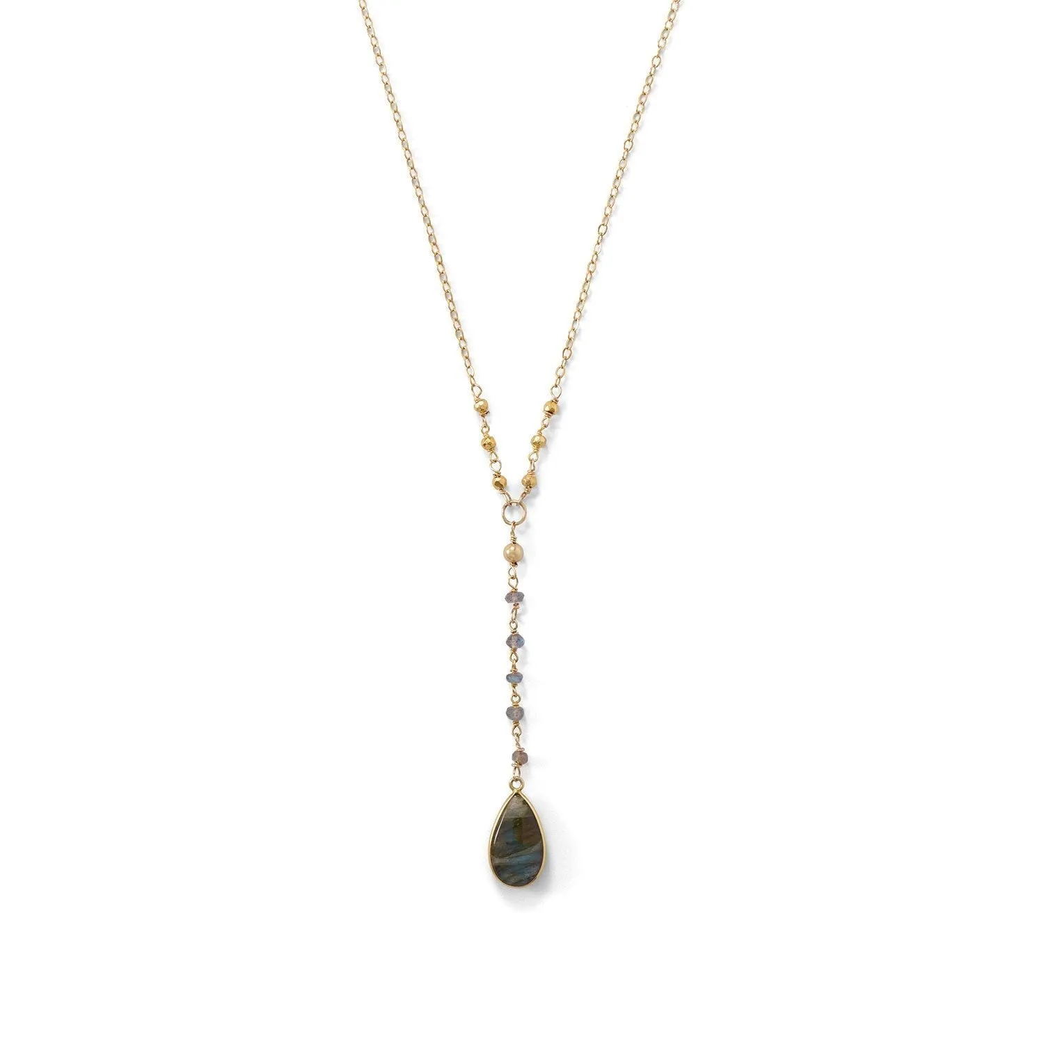 14k Yellow Gold over Sterling Silver Labradorite Drop Necklace