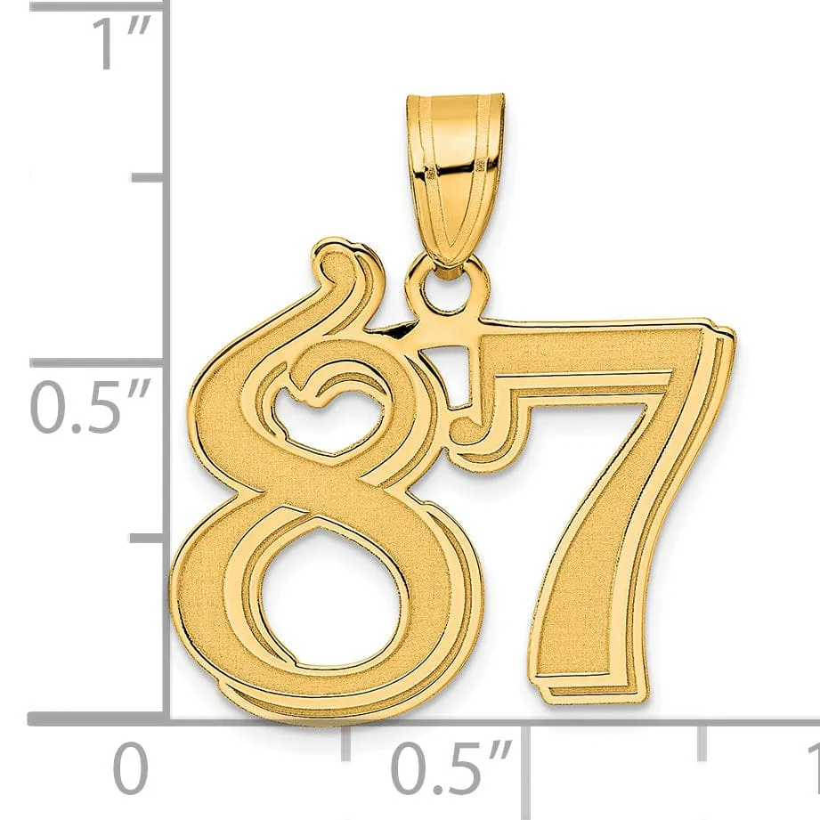 14k Yellow Gold Polished Etched Finish Number 87 Charm Pendant