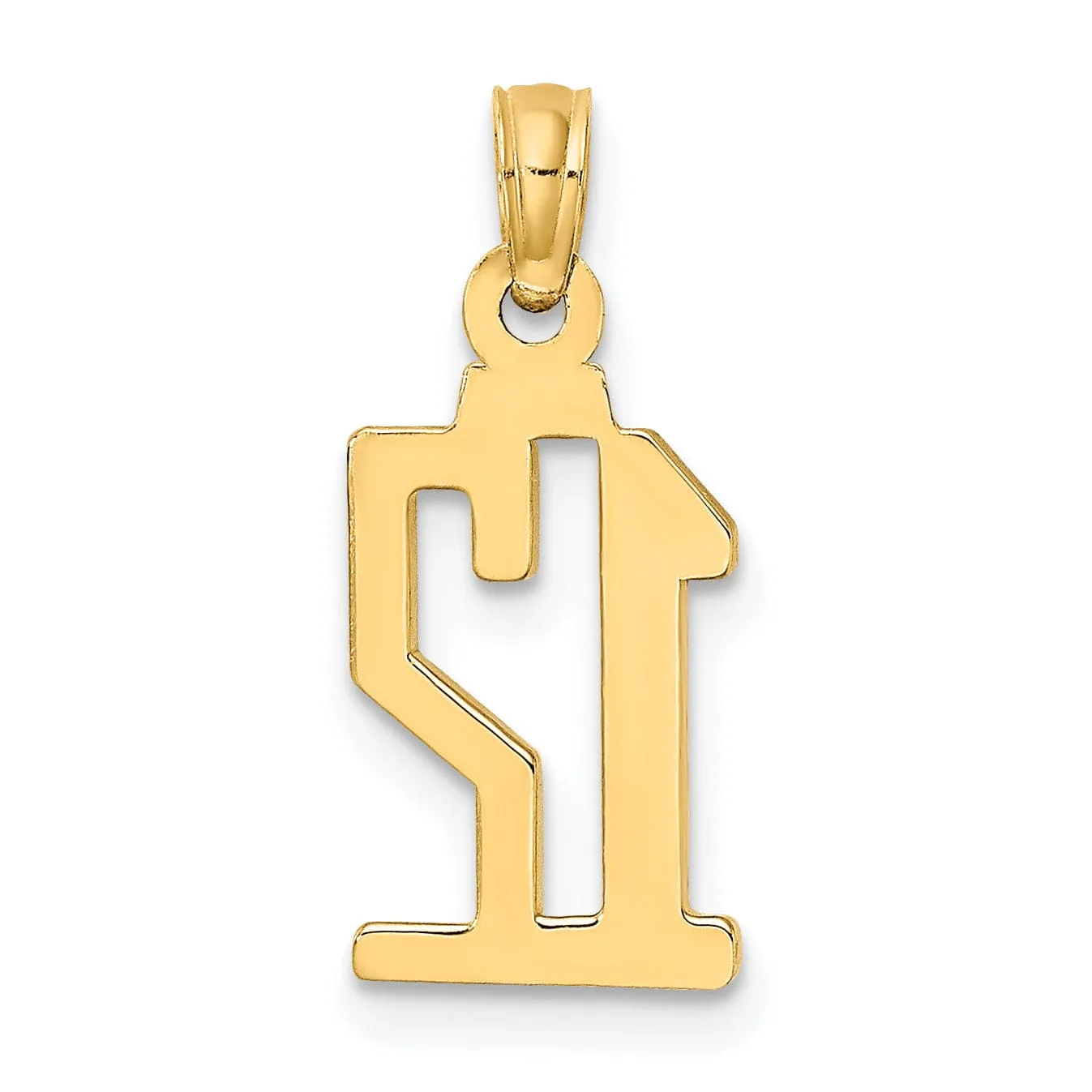 14K Yellow Gold Polished Finished Block Script Design Number 12 Charm Pendant