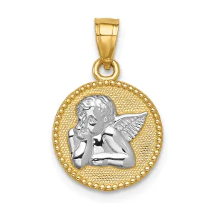 14K Yellow Gold Rhodium Polished Concave Angel Medal Pendant