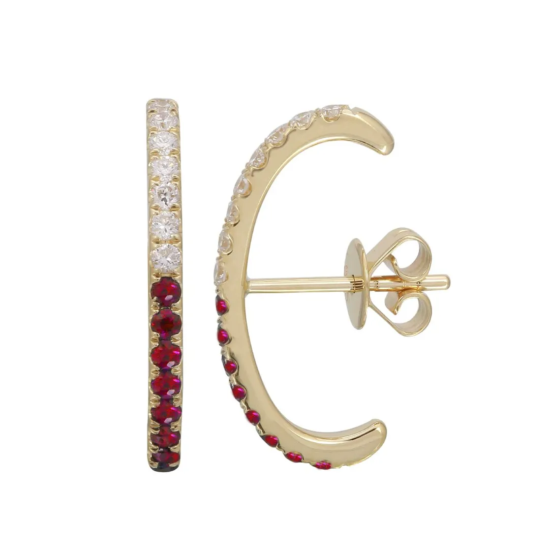 14K Yellow Gold Ruby and Diamonds Ear Hug (sold as single)