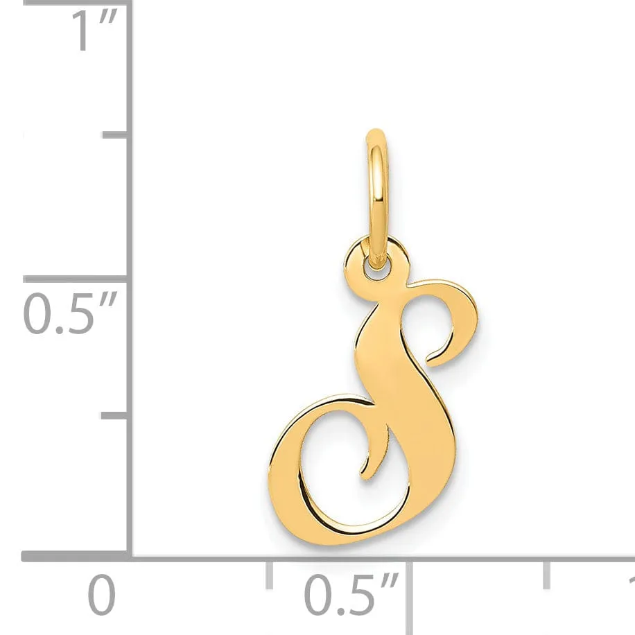 14K Yellow Gold Small Size Fancy Script Letter S Initial Pendant by Lovely Rita's